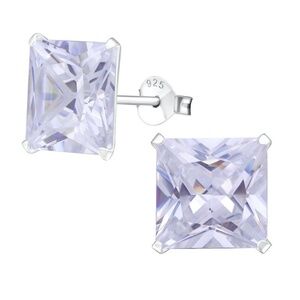 Womens Sterling Silver Zirconia Amethyst Design Stud Earring 10mm